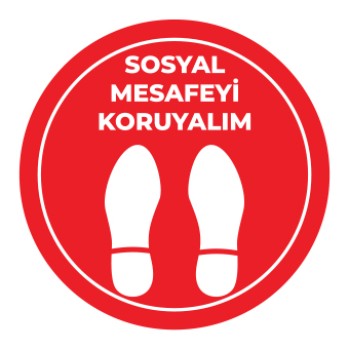 Sosyal Mesafe Adım Etiketi Kirmizi 