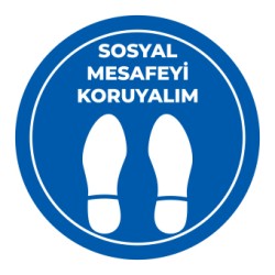 Sosyal Mesafe Adım Etiketi Mavi 