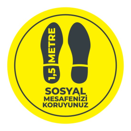 Sosyal Mesafe Adim Sticker 1.5 Metre Sari Sosyal Mesafe Adim Sticker 1.5 Metre Sari
