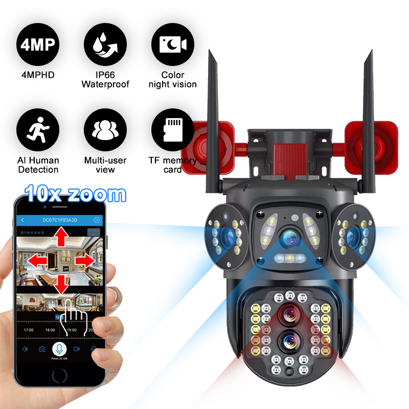 4MP 3 Lens Alarm Renkli Gece Görüş Otomatik İzleme Wifi Güvenlik Kamerası fiyat teklifi al