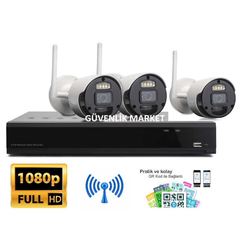 Kablosuz Güvenlik Kamera Sistemi Paketi 3 Kameralı fiyat teklifi al