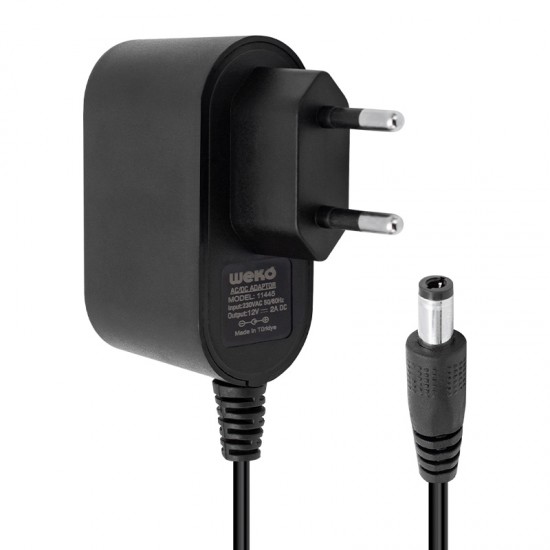 WEKO 12 VOLT - 2 AMPER 5.5*2.5 UÇLU PLASTİK KASA PRİZ TİP ADAPTÖR KUTUSUZ YERLİ ÜRETİM