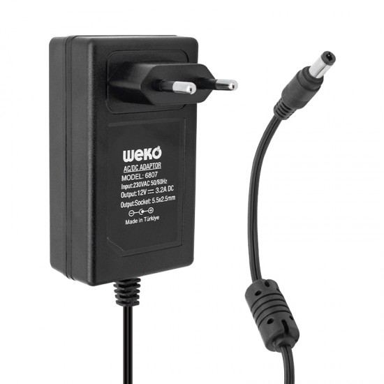 WEKO 12 VOLT - 3.2 AMPER - 38 WATT 5.5*2.5 UÇLU PLASTİK KASA PRİZ TİP ADAPTÖR KUTUSUZ