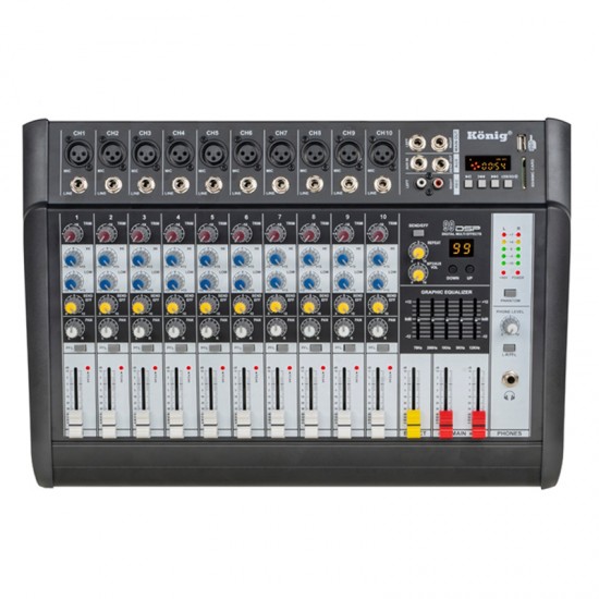 KÖNİG K-10P 500FX DIAMOND 2X250 500 W USB-SD-BLUETOOTH 10 KANAL POWER MIXER