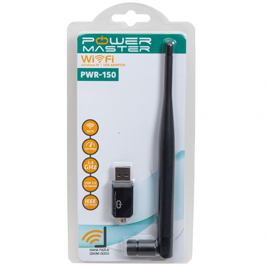 POWERMASTER PWR-150 150 MBPS 7601 İŞLEMCİLİ USB KABLOSUZ ANTENLİ WİFİ ADAPTÖR