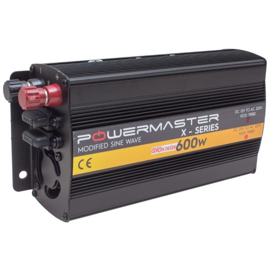 POWERMASTER PWR600-12 TEK DIGITAL EKRAN 12 VOLT 600 WATT MODIFIED SINUS WAVE İNVERTER