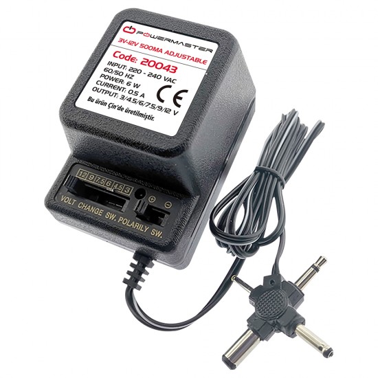 POWERMASTER PM-20043 3 VOLT - 12 VOLT 500 MA AYARLI ADAPTÖR 4 UÇLU