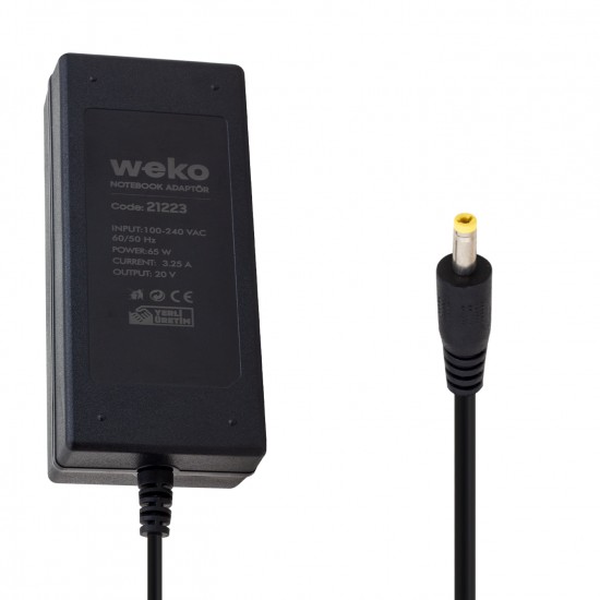 WEKO 20 VOLT 3.25 AMPER 65 WATT 4.0*1.7 UÇLU NOTEBOOK ADAPTÖR YERLİ ÜRETİM