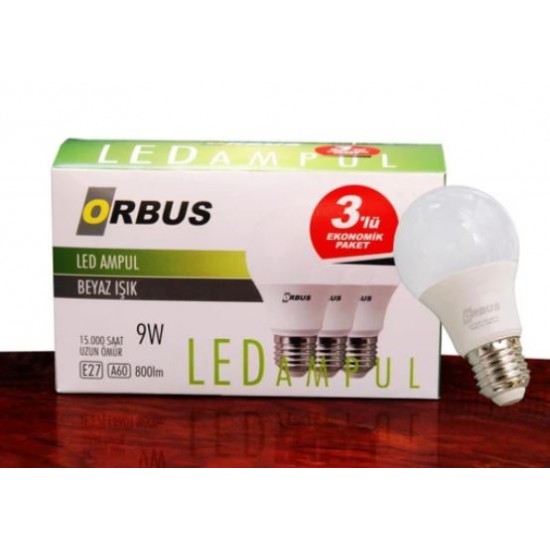 ORBUS ORB/L9W 3LÜ PAKET 9W BEYAZ LED AMPUL