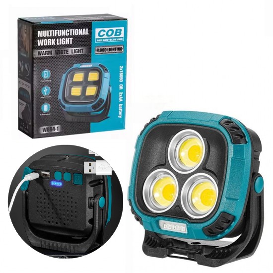 POWERMASTER MX-W891 4000K - 7000K - KIRMIZI 3 COB LEDLİ 30 WATT ÇOK FONKSİYONLU ÇALIŞMA LAMBASI (POWERBANK)