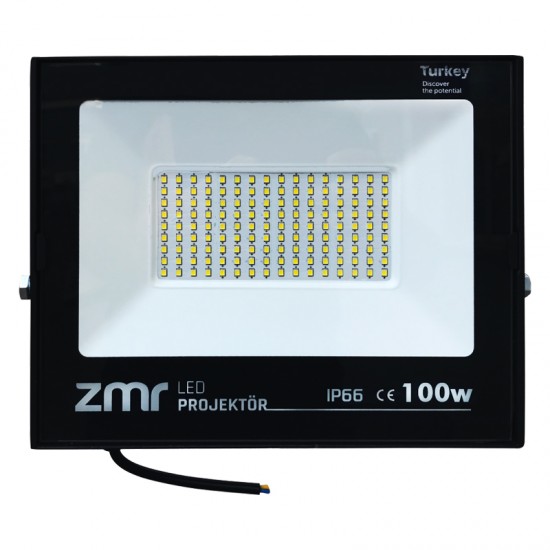 ZMR 100 WATT BEYAZ 6500K IP66 150* IŞIK AÇISI 220 VOLT SİYAH SLİM KASA LED PROJEKTÖR