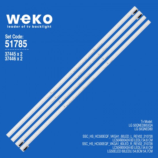 WKSET-6785 37445X2 37446X2 SSC_Y22_75QNED80_BOE_66LED_A/B  4 ADET LED BAR (66LED) BLUE