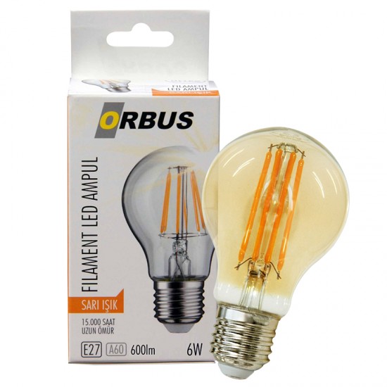 ORBUS ORB-F6W FILAMENT BULB A60 6 WATT E27 600 LMN AMBER LED AMPÜL