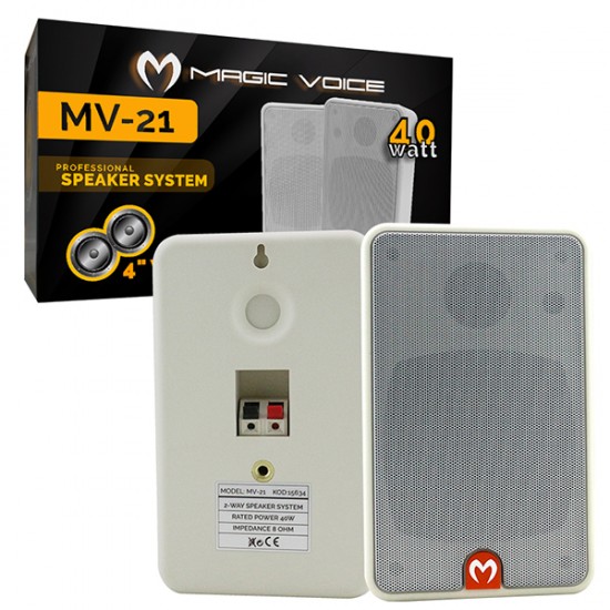 MAGICVOICE MV-21TRF 10 CM 40 WATT BEYAZ SÜTUN HOPARLÖR 2Lİ TAKIM TRAFOLU