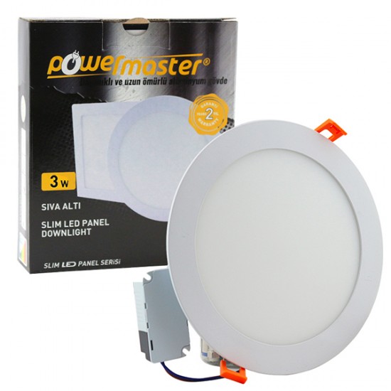 POWERMASTER 6 WATT SIVA ALTI 3000K GÜNIŞIĞI YUVARLAK 106MM SLIM LED-ECO SPOT PANEL