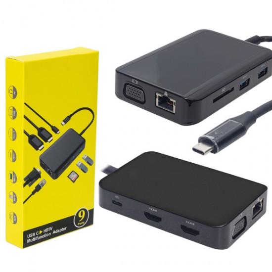 POWERMASTER PM-19259 TYPE-C TO HDMI 9IN1 ÇOK FONKSİYONLU ÇEVİRİCİ ADAPTÖR