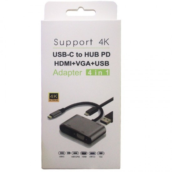 POWERMASTER PM-4026 USB TYPE-C TO HDMI-VGA-USB-TYPE C 4IN1 ADAPTÖR