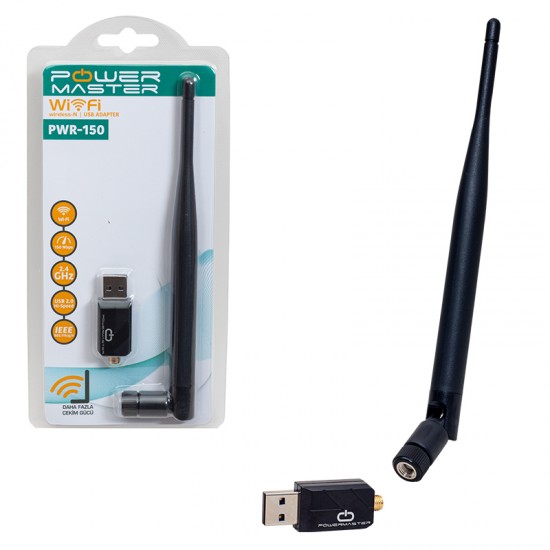 POWERMASTER PWR-150 150 MBPS 7601 İŞLEMCİLİ USB KABLOSUZ ANTENLİ WİFİ ADAPTÖR