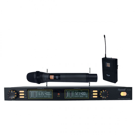 ROOF R-202 1 EL + 1 YAKA UHF TELSİZ MİKROFONU (RACK PANEL)