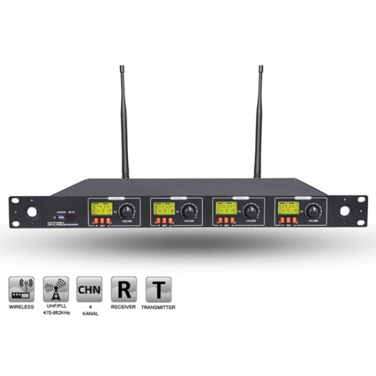 ROOF R-4004 4 KANAL UHF KABLOSUZ RECEIVER ÇİFT TUNERLİ