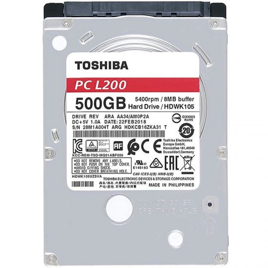 TOSHIBA HDWK105UZSVA 500 GB 2.5 L200 5400RPM 8MB HARDDISK